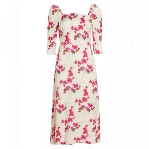 ba&sh Elonor Smocked Jacquard Midi-Dress, NWT, Size L